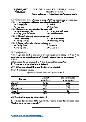 Đề và đáp án kiểm tra học kì I Địa lí lớp 8 - Năm học 2016-2017